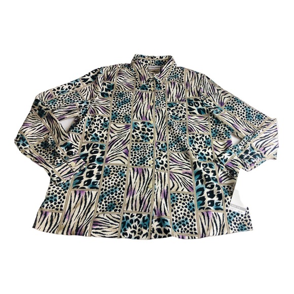 Alfred Dunner Tops - 2686 VTG Alfred Dunner Animal Print Collard Button Up Blouse Sz 14